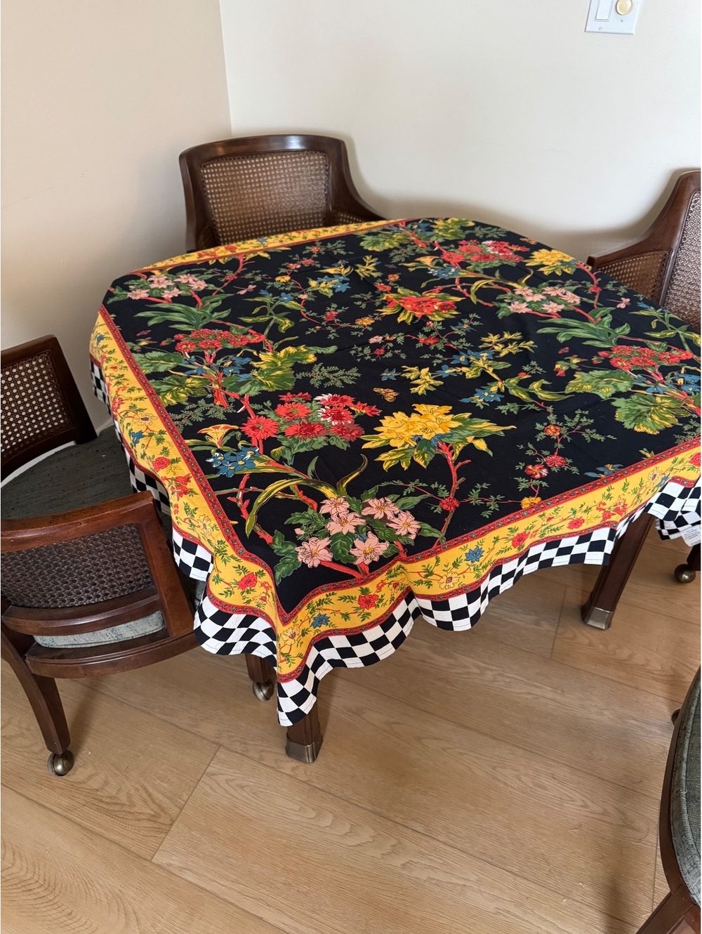 Rare Mackenzie-Childs Botaniste Cotton Table Topper 54x54